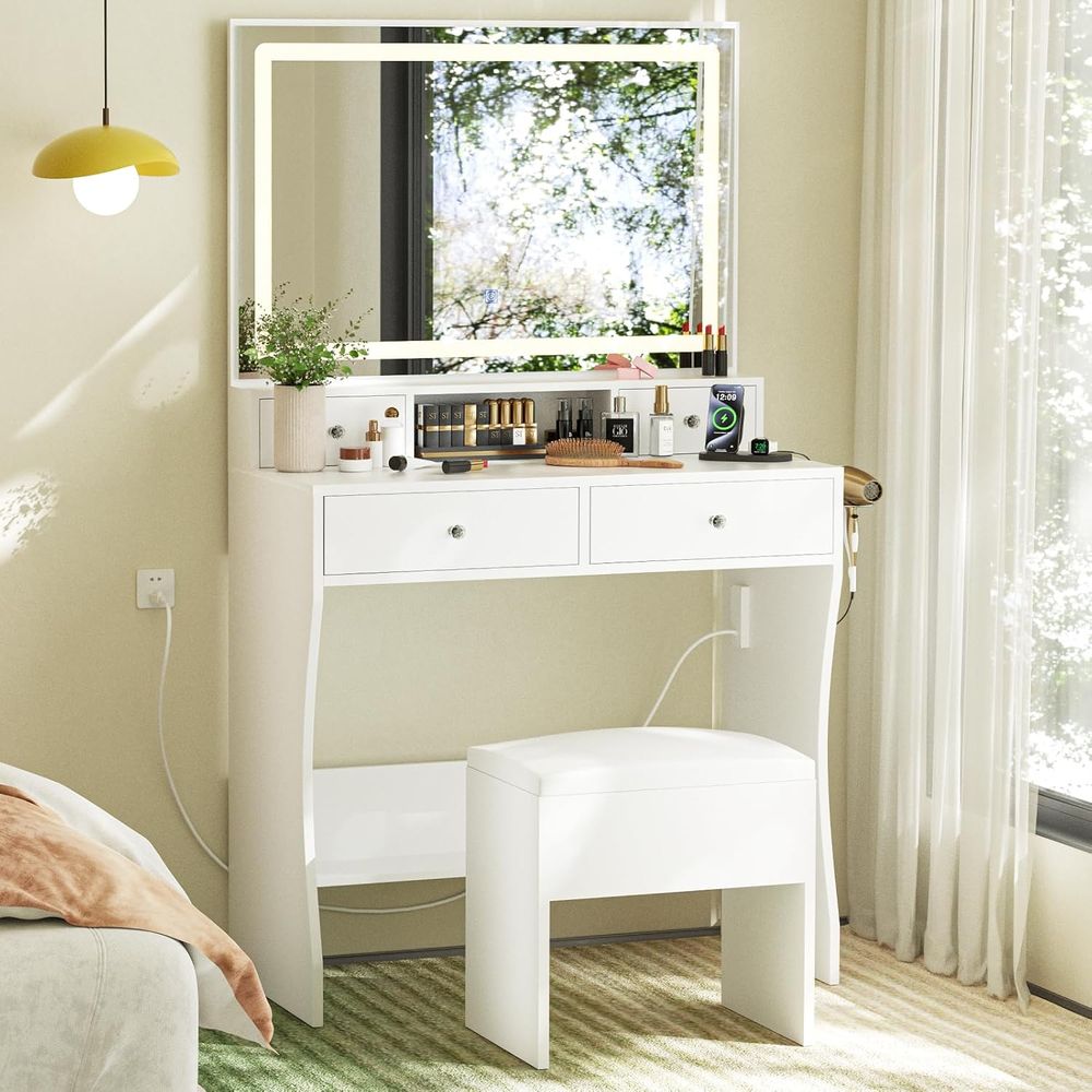 Desk Setup Small - Makeup Vanity Desk with Mirror and