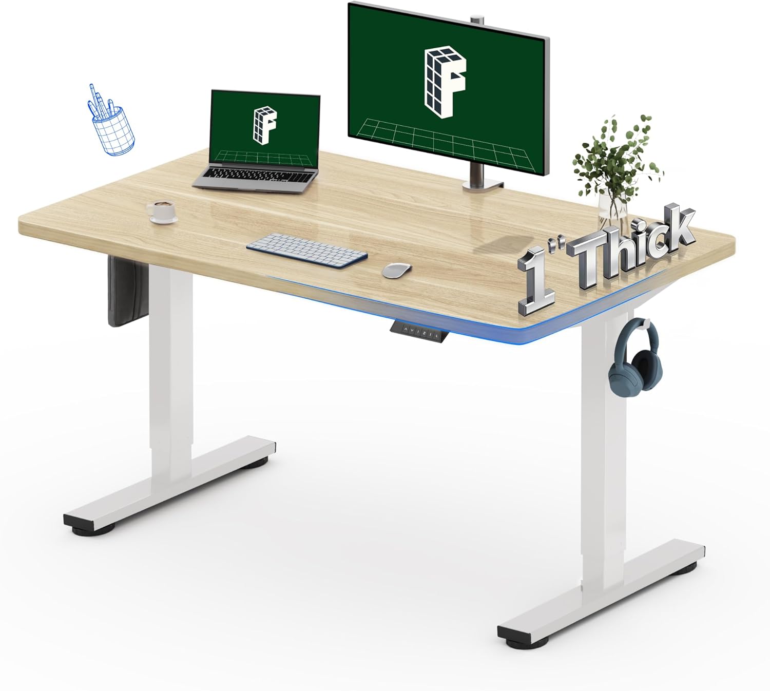 Desk Setup Home Office - Electric Standing Desk 48x30 Inches, One-Piece