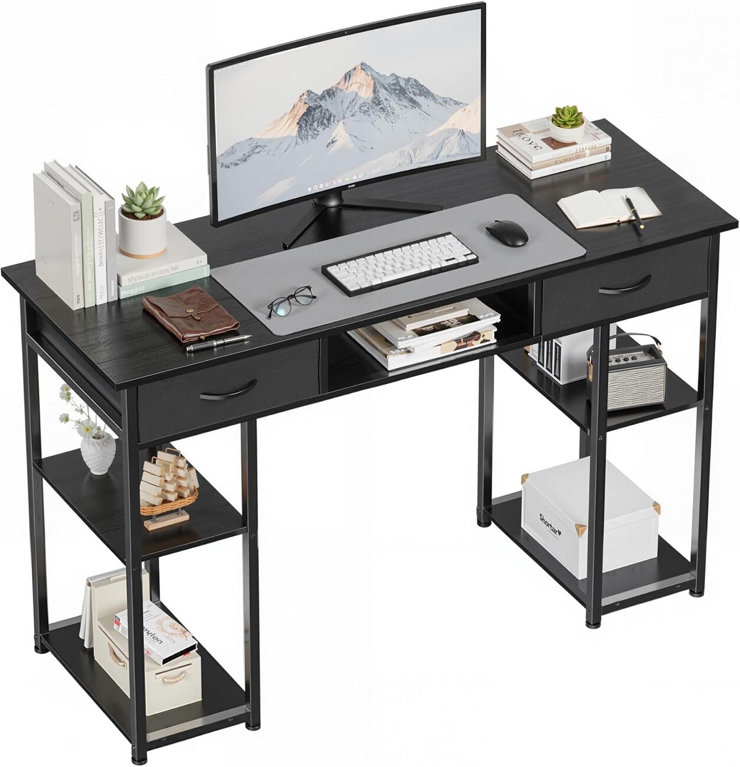 Desk Setup Small - 48-Inch Computer Desk with Fabric Storage