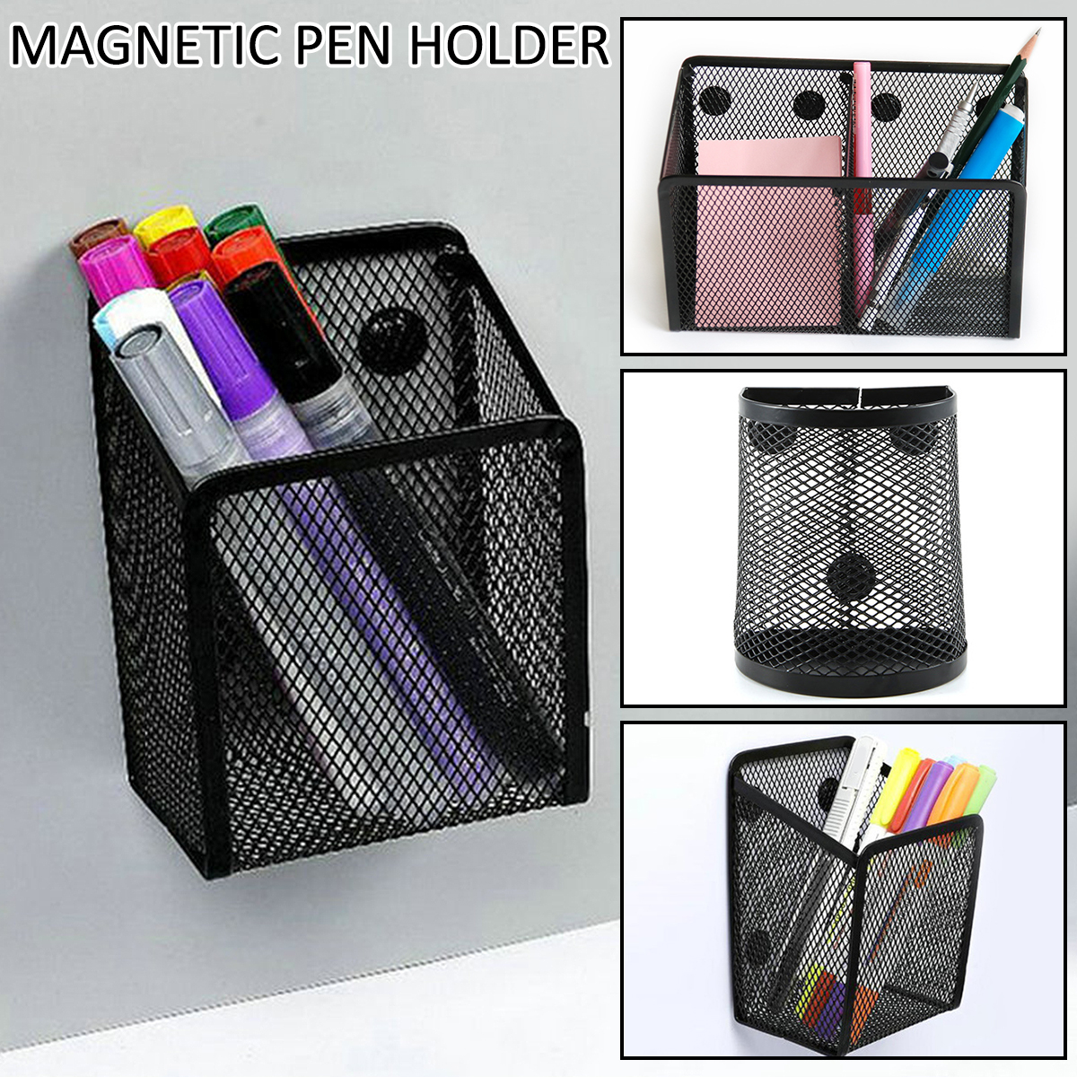 Pen Cup Magnetic - Magnetic Pencil Holder Sturdy Metal Mesh