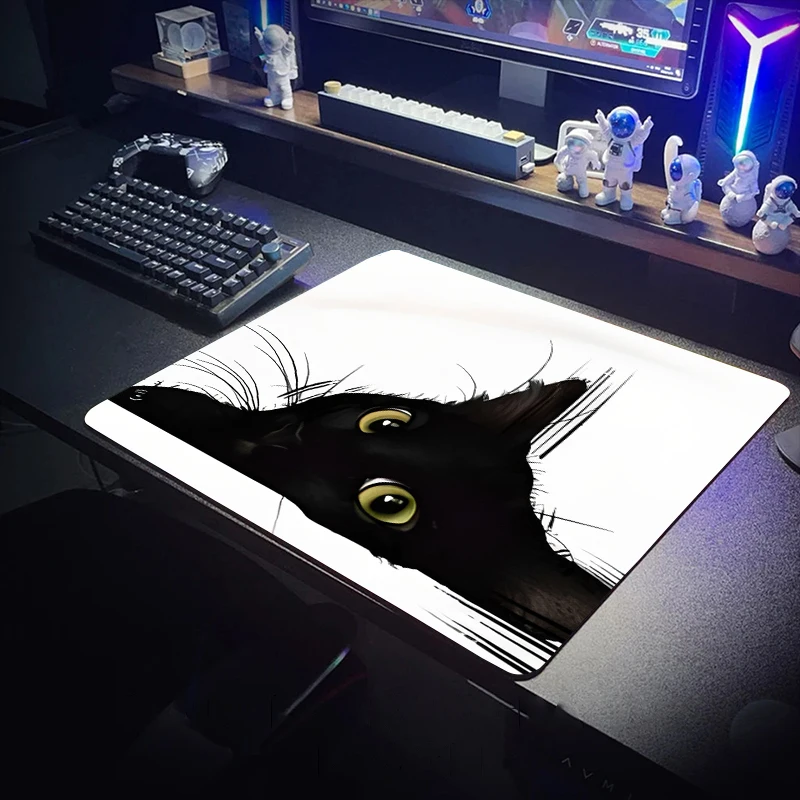 Desk Setup Rug - Anime Black Cat Waterproof Mouse Pad