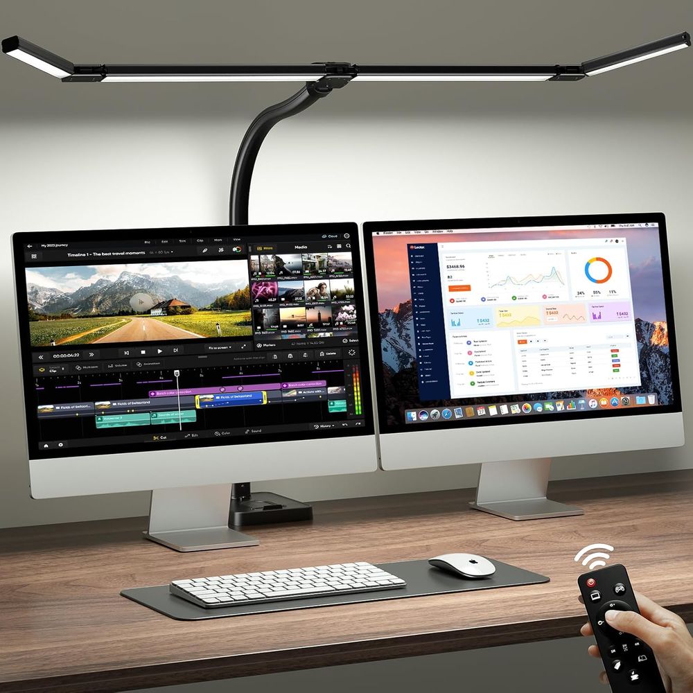 42-inch LED Desk Lamp with Adj - đánh giá và giá Desk Setup Dual Monitor