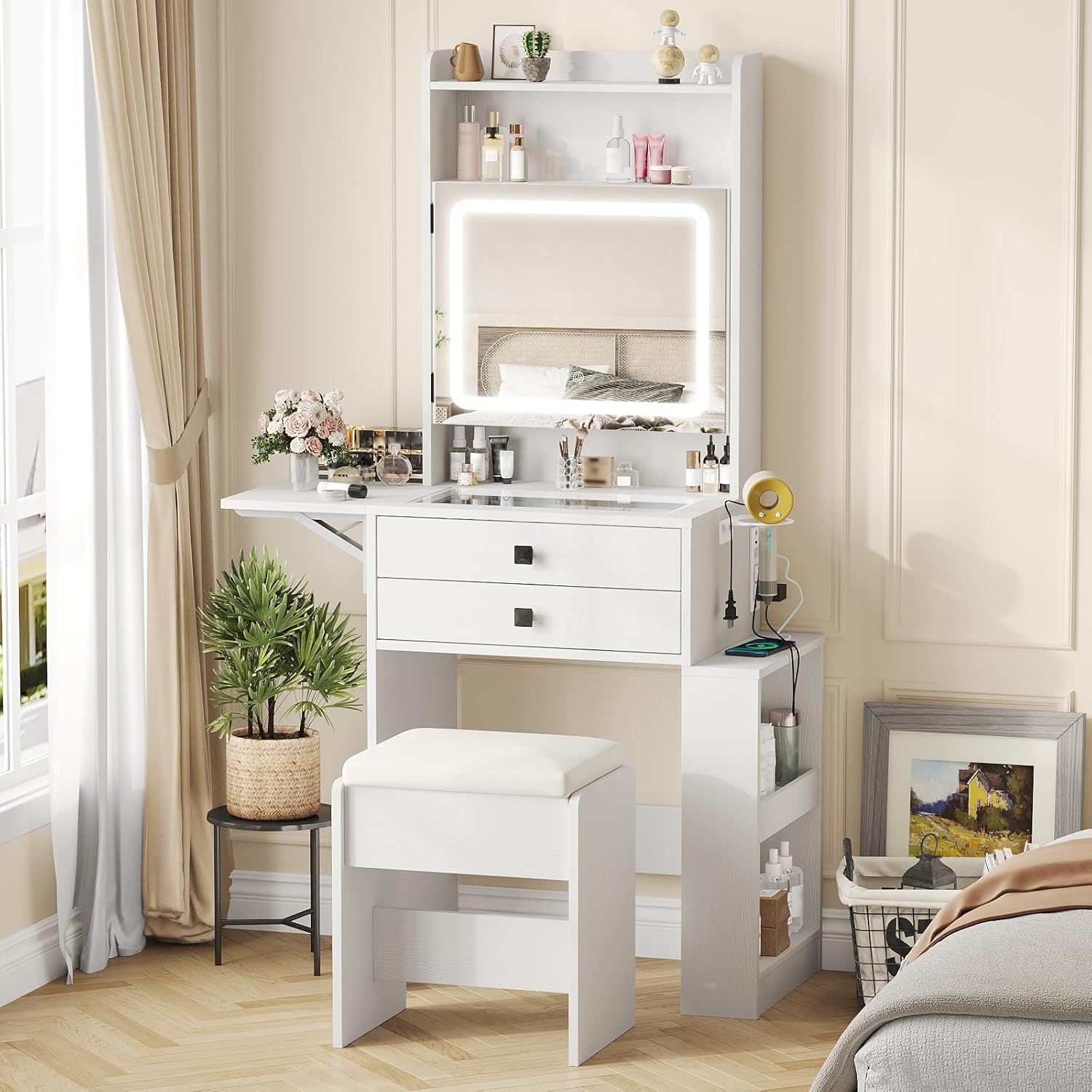 Small Makeup Vanity Desk with  - đánh giá và giá Desk Setup Small