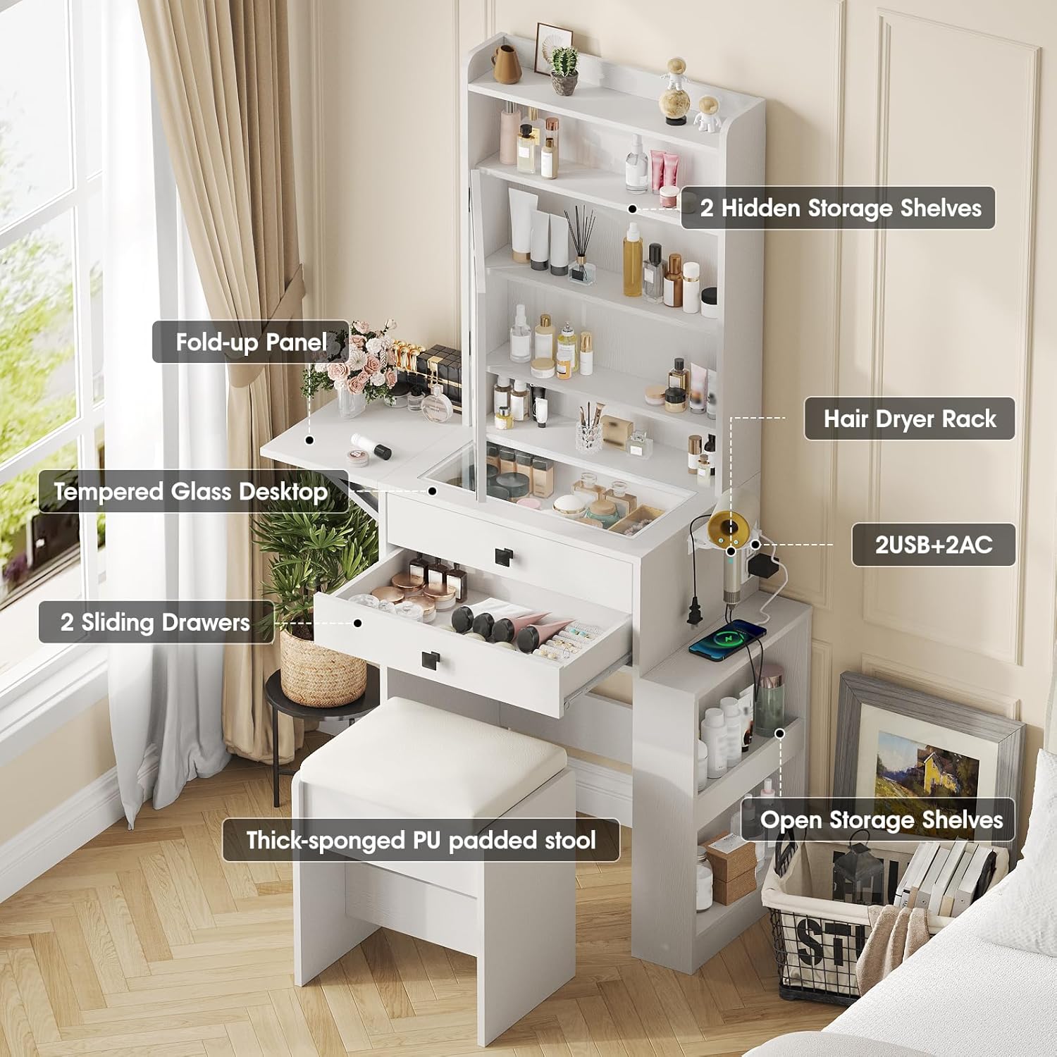 Small Makeup Vanity Desk with  - đánh giá và giá Desk Setup Small