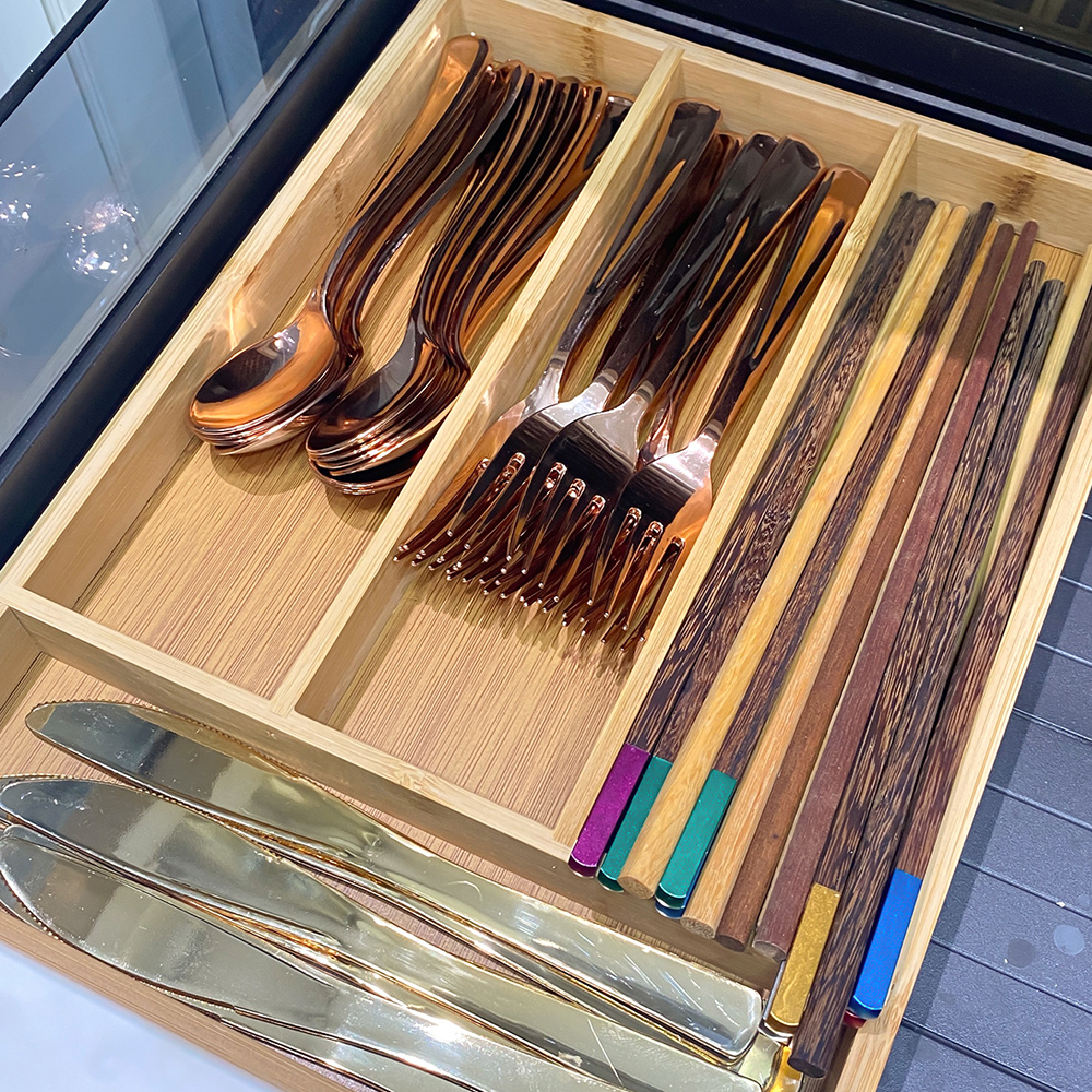 Bamboo Cutlery Divide Storage  - đánh giá và giá Drawer Organizer Bamboo