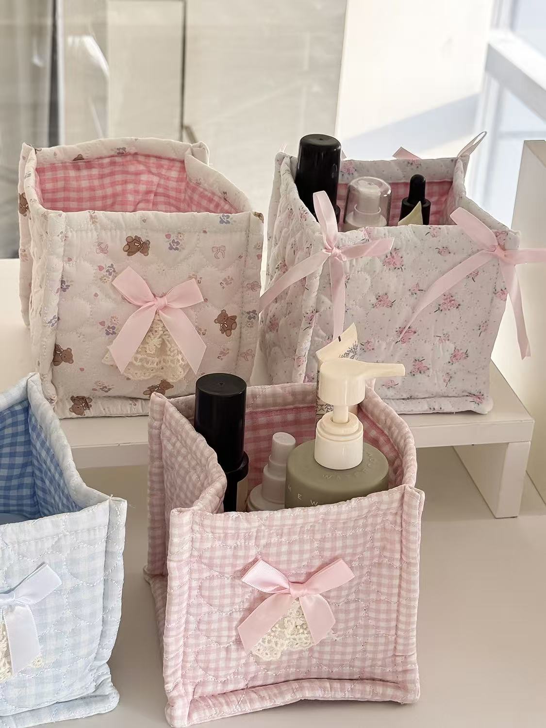 Square Storage Basket Lace Flo - đánh giá và giá Korean Desk Setup