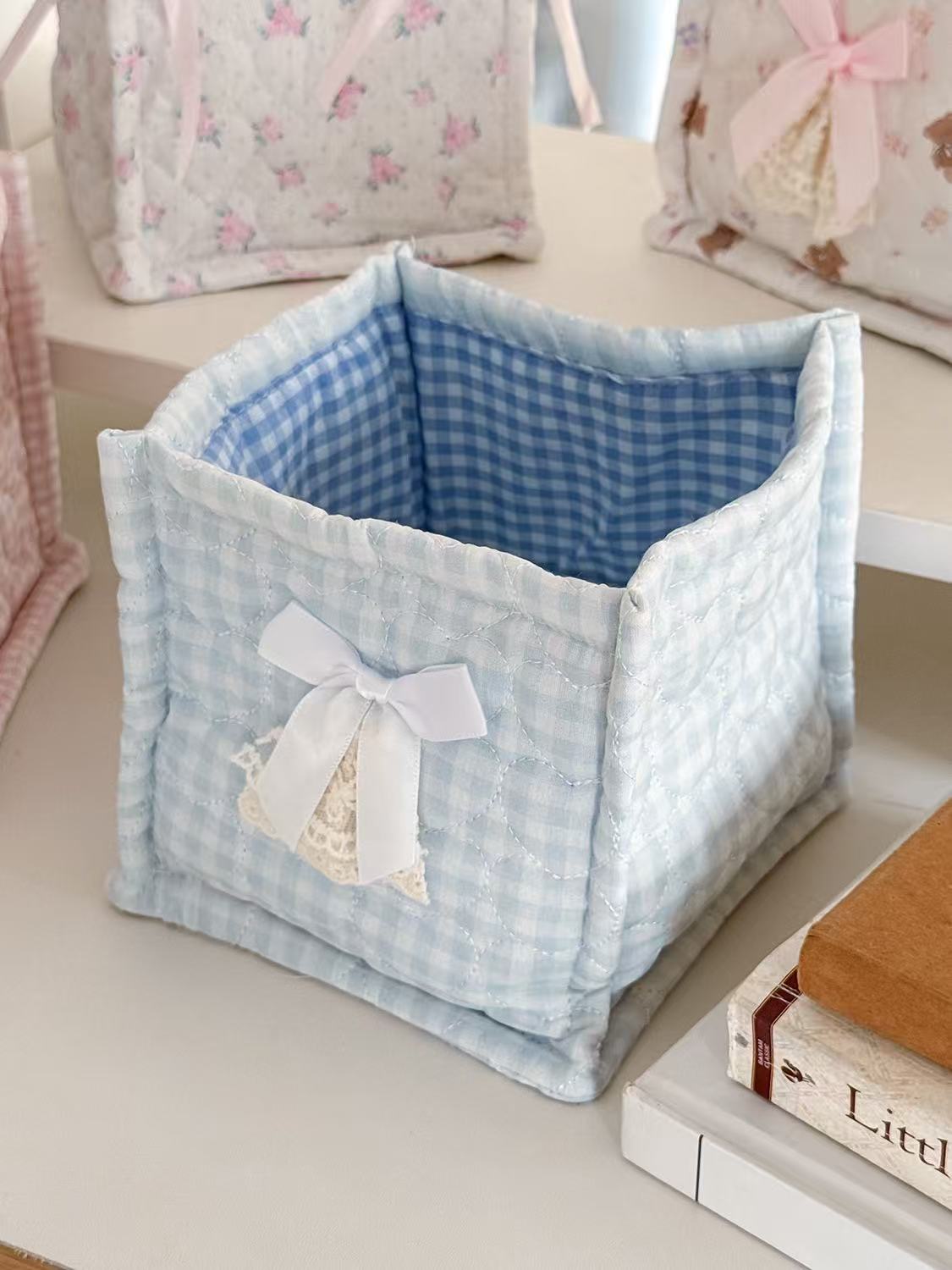 Square Storage Basket Lace Flo - đánh giá và giá Korean Desk Setup