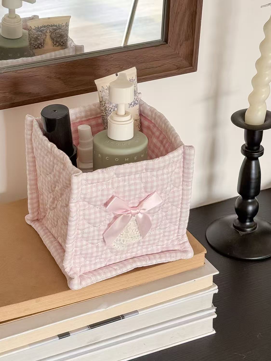 Square Storage Basket Lace Flo - đánh giá và giá Korean Desk Setup