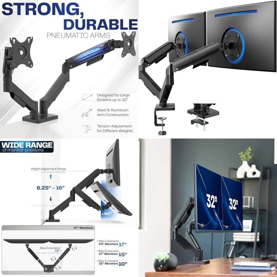 Dual Monitor Stand, Fully Adju - đánh giá và giá Desk Setup Dual Monitor