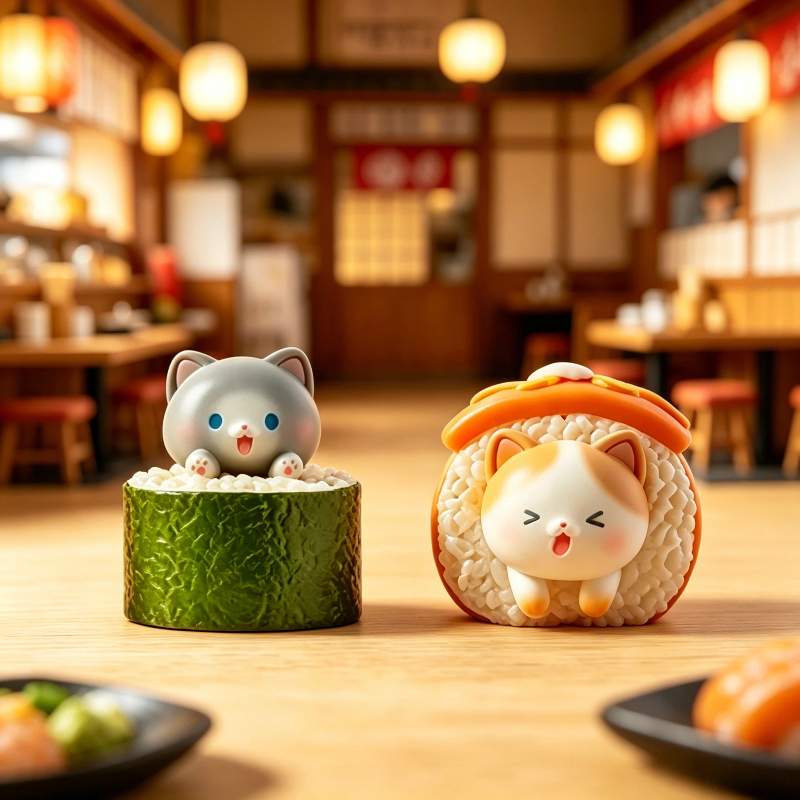 Kawaii Action Figure Sushi Cat - đánh giá và giá Desk Setup Kawaii