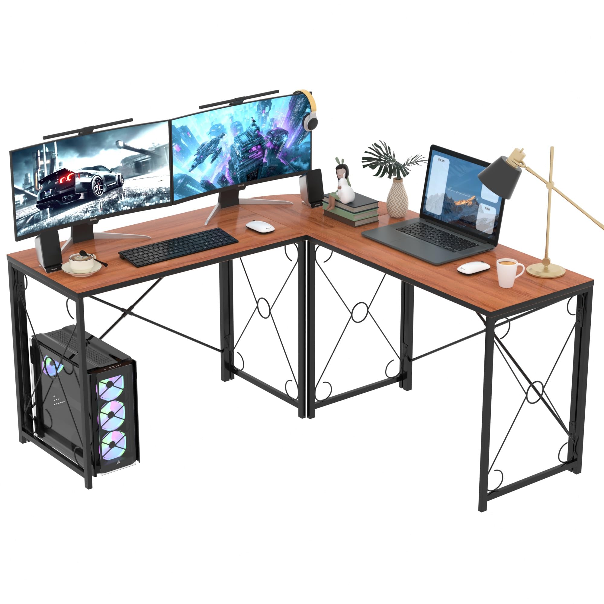 L-Shaped Computer Desk With Me - đánh giá và giá Desk Setup Dual Monitor