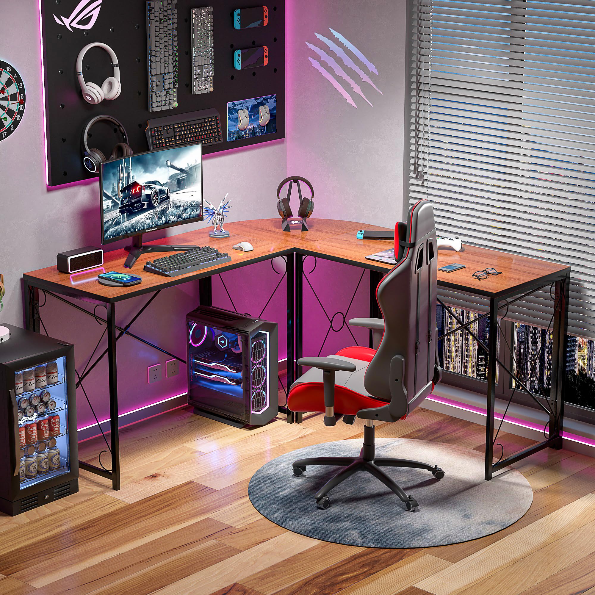 L-Shaped Computer Desk With Me - đánh giá và giá Desk Setup Dual Monitor