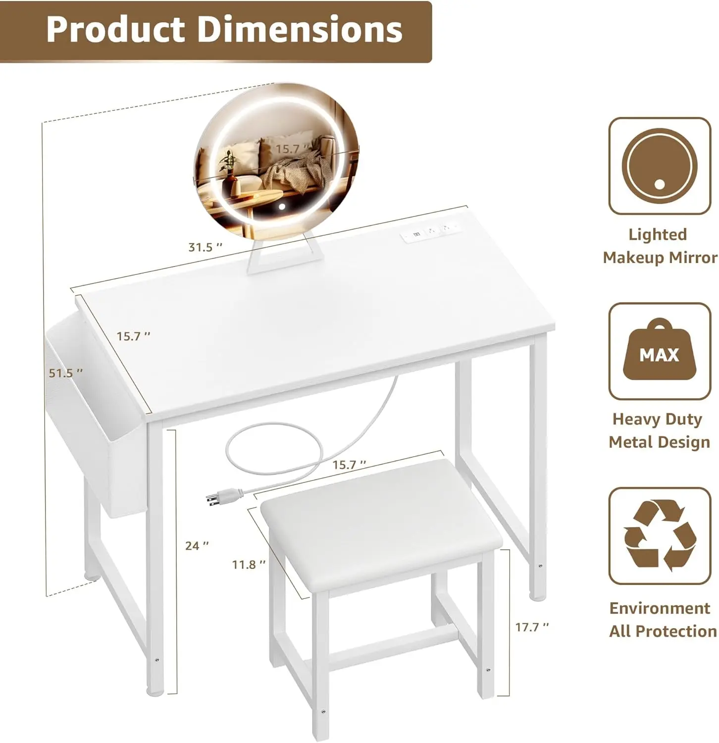 Makeup Vanity Desk with Mirror - đánh giá và giá Desk Setup Small