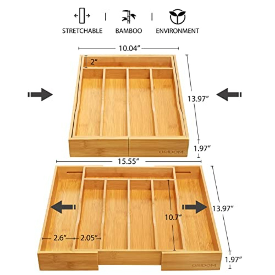 Expandable Bamboo Kitchen Draw - đánh giá và giá Drawer Organizer Bamboo