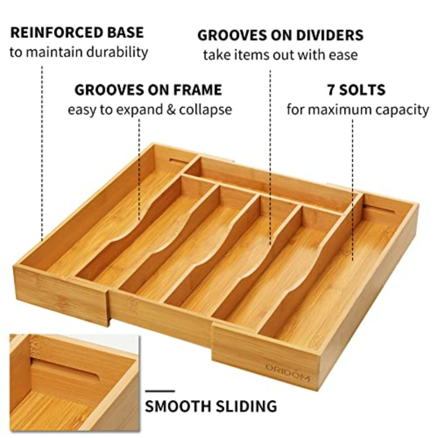 Expandable Bamboo Kitchen Draw - đánh giá và giá Drawer Organizer Bamboo