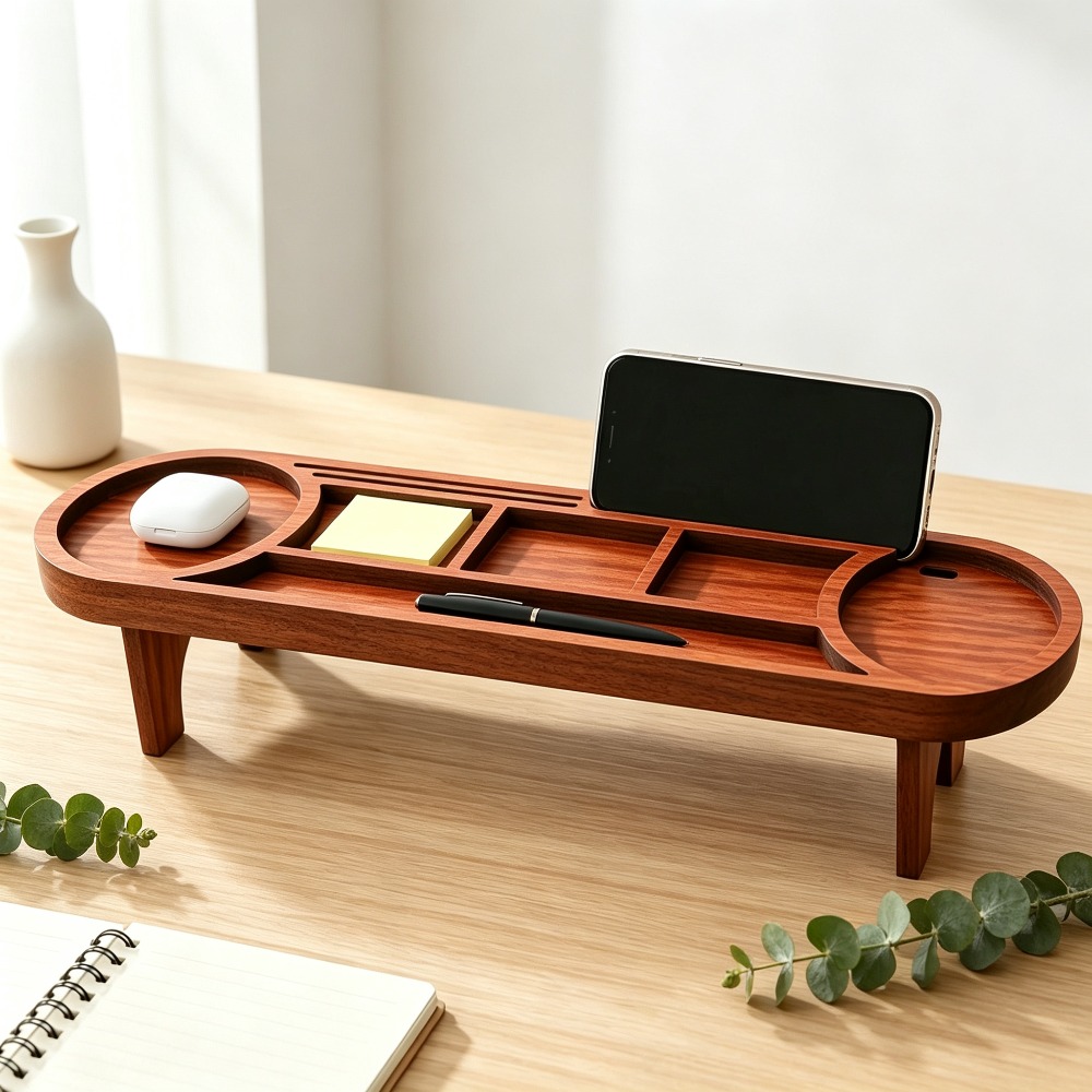 Wooden Desk Organizer with Pho - đánh giá và giá Desk Setup Home Office