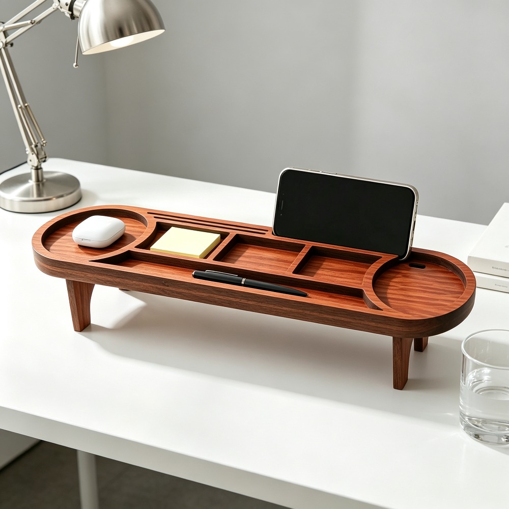 Wooden Desk Organizer with Pho - đánh giá và giá Desk Setup Home Office