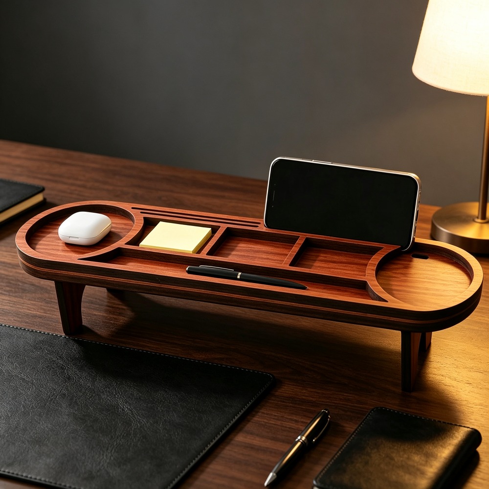 Wooden Desk Organizer with Pho - đánh giá và giá Desk Setup Home Office
