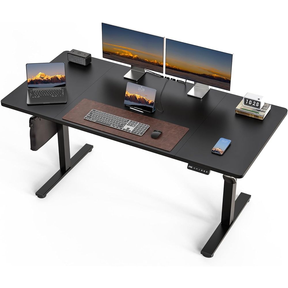 Large 63x30 Electric Adjustabl - đánh giá và giá Desk Setup Dual Monitor
