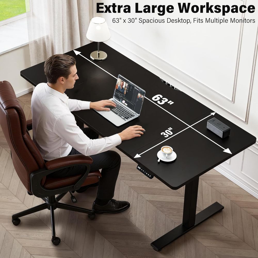 Large 63x30 Electric Adjustabl - đánh giá và giá Desk Setup Dual Monitor