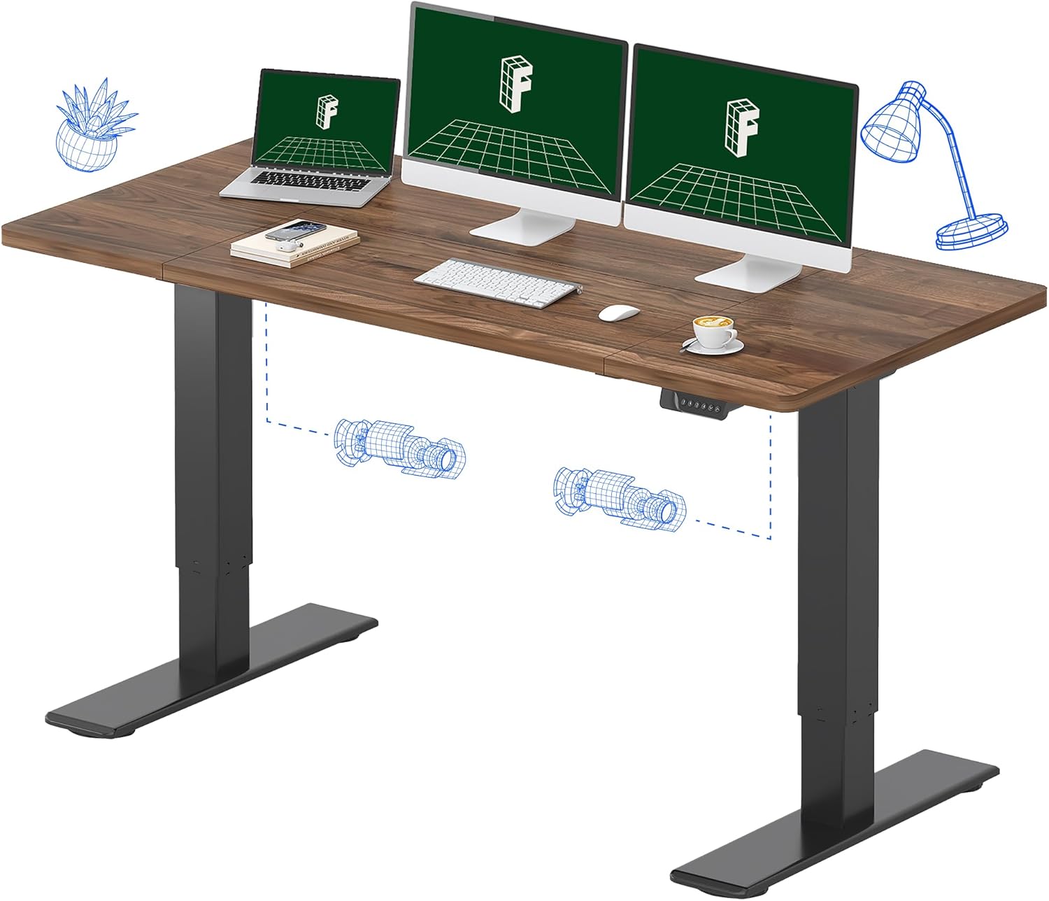 Large Electric Standing Desk w - đánh giá và giá Desk Setup Dual Monitor