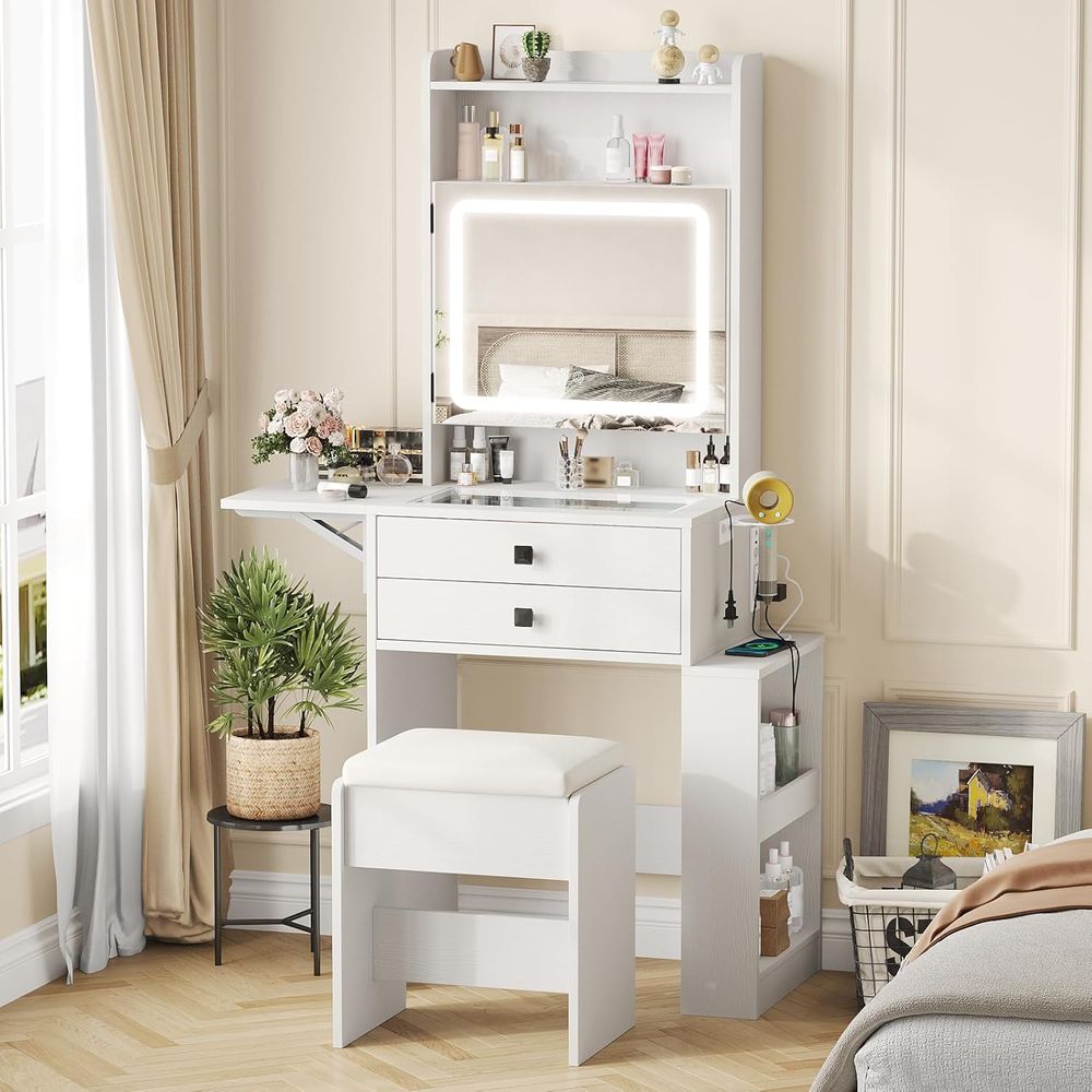 Vabches Small Makeup Vanity De - đánh giá và giá Desk Setup Small