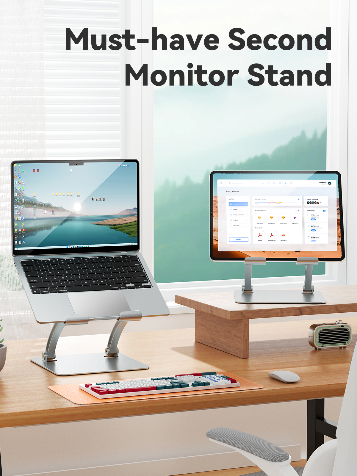 Tablet Holder Stand, Dual Rod  - đánh giá và giá Dual Monitor Desk Setup
