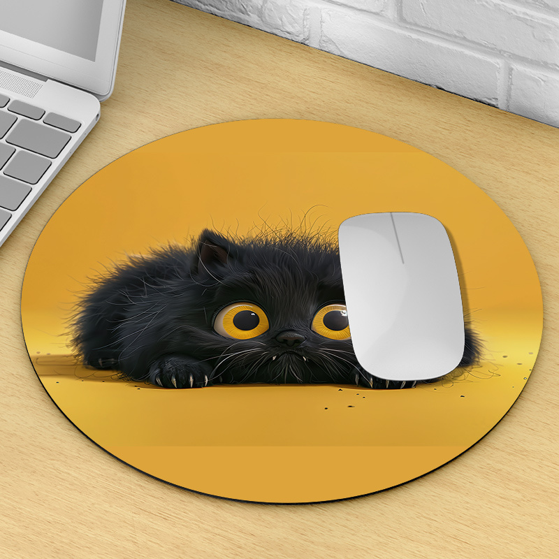 Cute Black Cat Round Mouse Pad - đánh giá và giá Desk Setup Rug