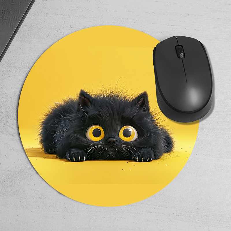 Cute Black Cat Round Mouse Pad - đánh giá và giá Desk Setup Rug