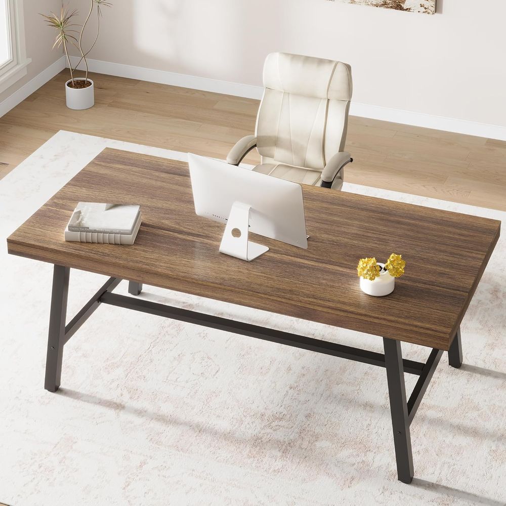 Extra Long Industrial-Style Ru - đánh giá và giá Desk Setup Dual Monitor