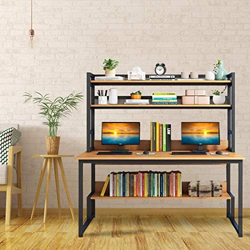 55-Inch Wide Computer Desk Wit - đánh giá và giá Desk Setup Dual Monitor