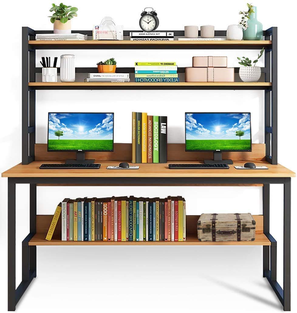 55-Inch Wide Computer Desk Wit - đánh giá và giá Desk Setup Dual Monitor